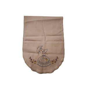 Handsewn Embroidered Dresser Scarf Table Runner Doily White Oval 51" x 10"